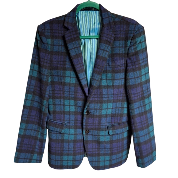 Aspetto Other - Aspetto Wool Blend Green Blue Plaid Single-Breasted Blazer Jacket  Men Size 38R